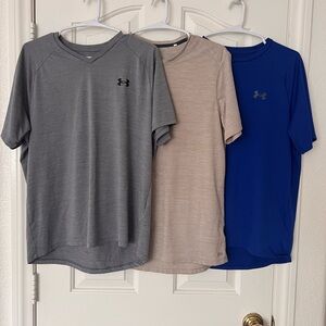 Under Armour Short Sleeve & DSG Tech Tees in Gray, Tan, and Royal Blue